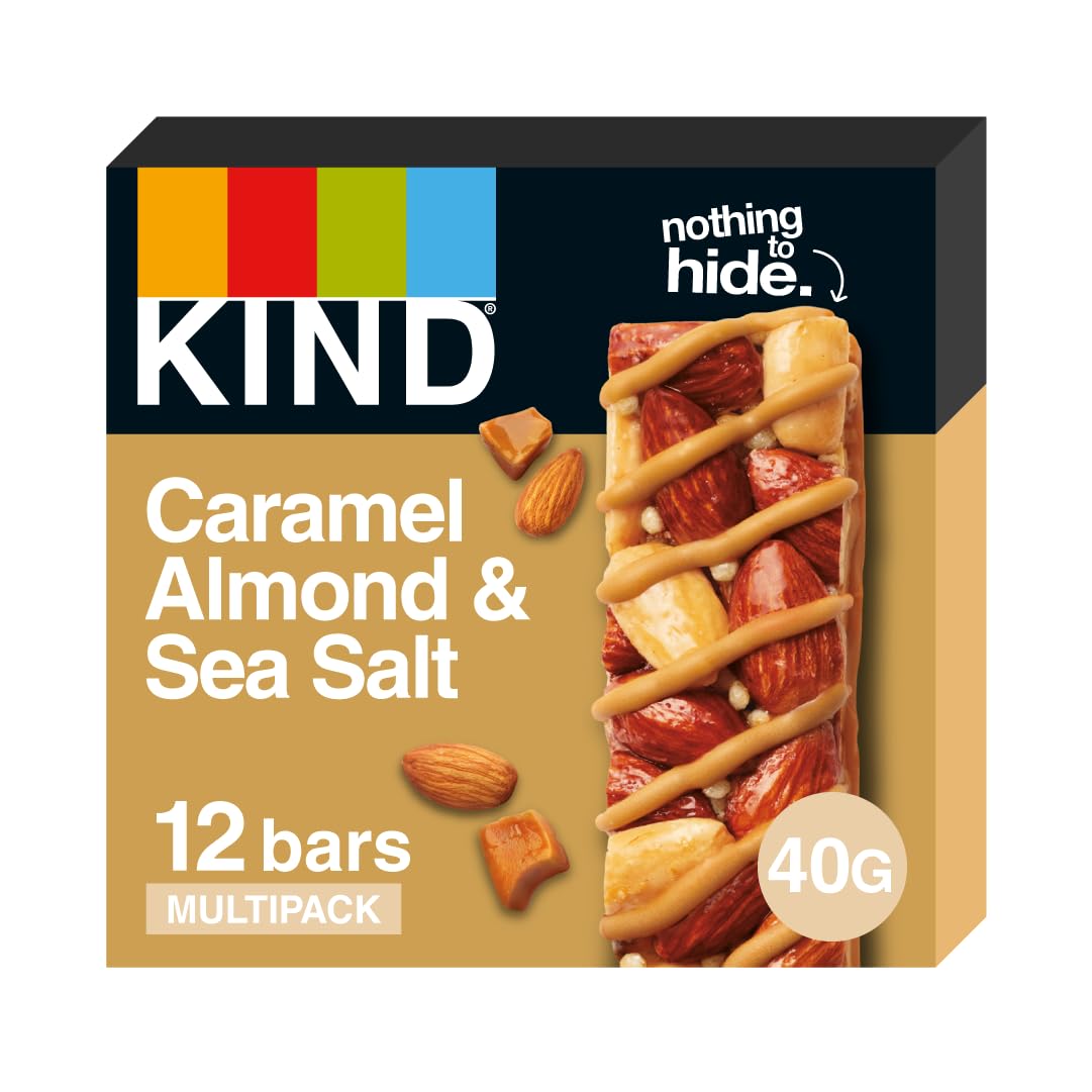 KIND - Caramel Almond & Sea Salt Gluten Free Snack Bars, High Fibre, No Artificial Ingredients, Multipack 12 x 40g