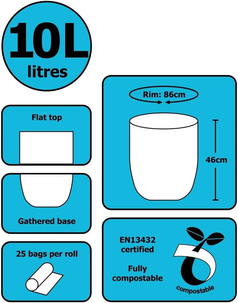 All-Green 10L-2 Compostable Bag for Kitchen Caddy - 10 Litre, 50 Bags (2 Rolls)