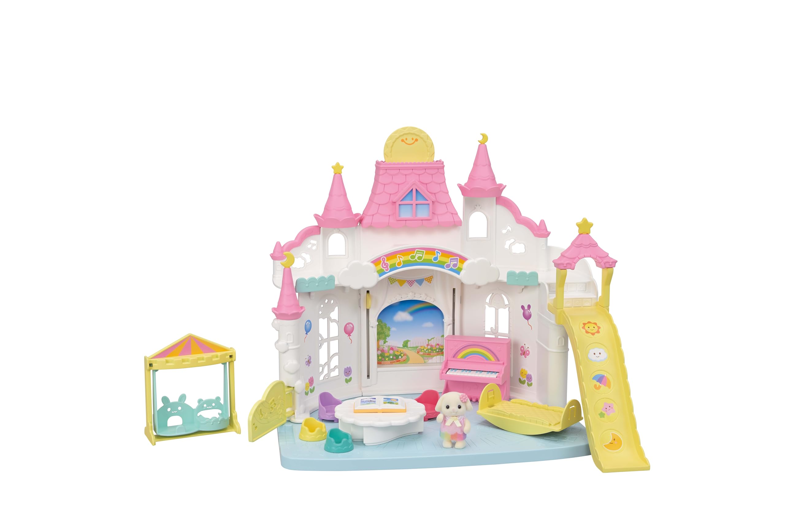 Sylvanian Families Sunny Castle Nursery Playset - Interactive Weather Feature | Includes Flora Rabbit Baby | Ages 3+