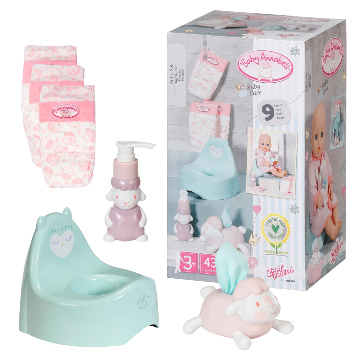 Baby Annabell Potty Set - Includes Potty, Nappies, Tissue Dispenser & Soap Pump for 43cm Dolls - 706602