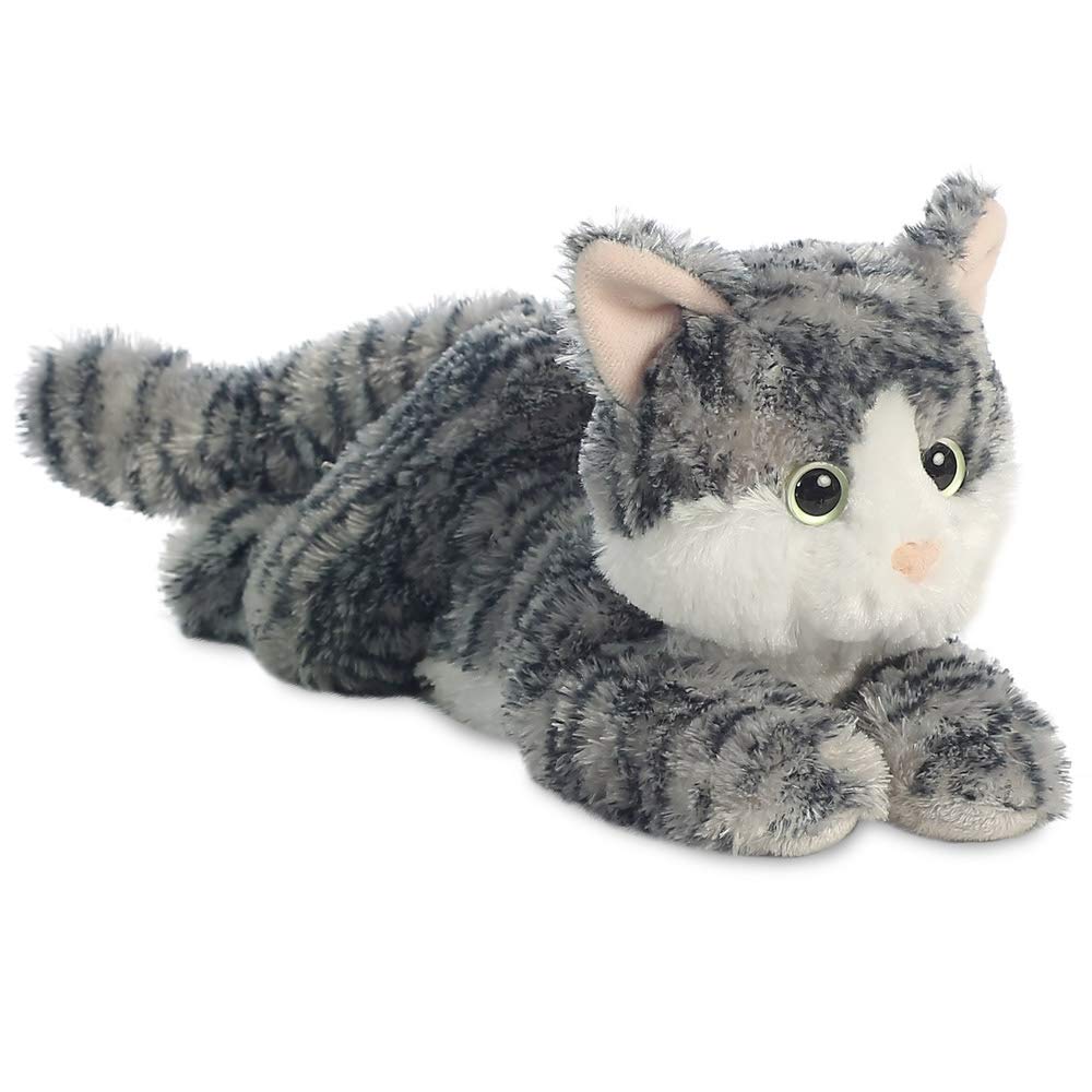 Aurora Flopsies Lily Cat Soft Toy - Grey and White Plush Stuffed Animal