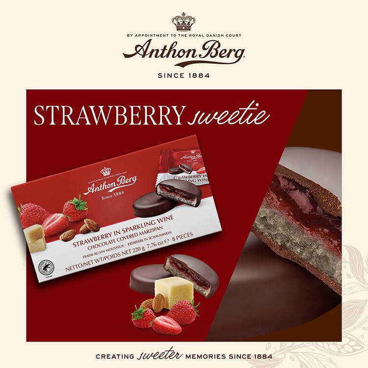 Anthon Berg Dark Chocolate Covered Marzipan Treats - Strawberry in Champagne 220g