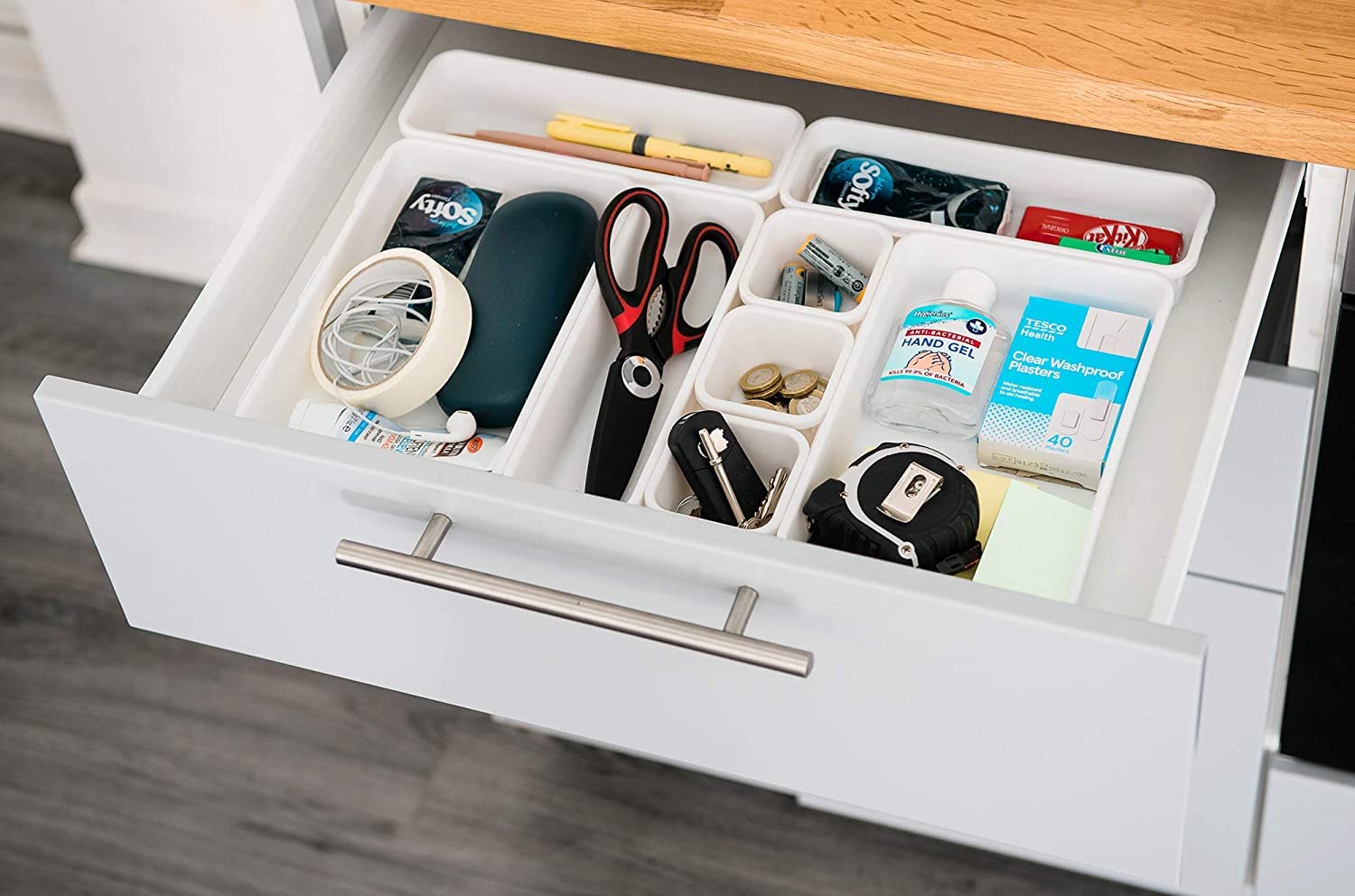 Addis Interlocking Drawer Organiser Trays Set - 8 Piece, White Plastic | Customizable Fit