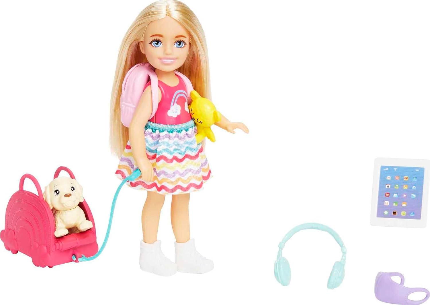 Barbie Chelsea Doll & 6 Accessories - Travel Playset with Puppy, Pet Carrier & Backpack for Ages 3+