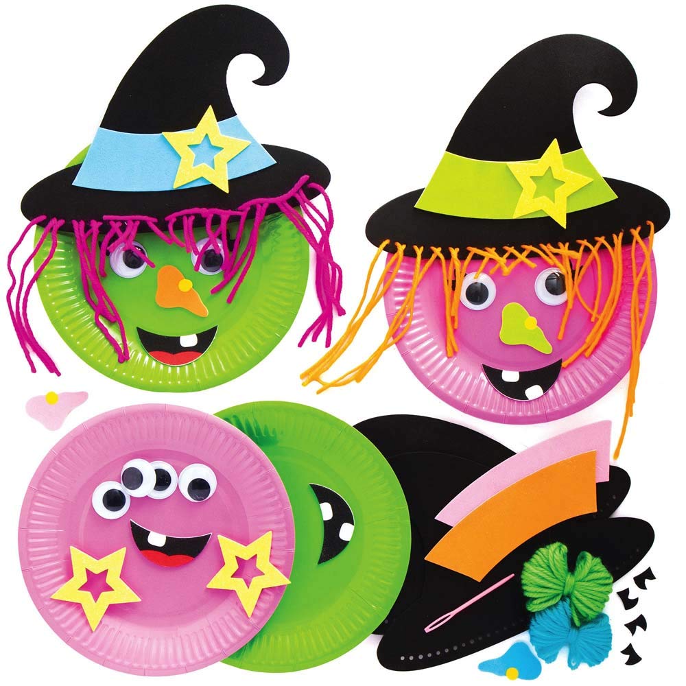 Baker Ross Witch Paper Plate Decoration Kit - Pack of 4, Halloween Craft Supplies