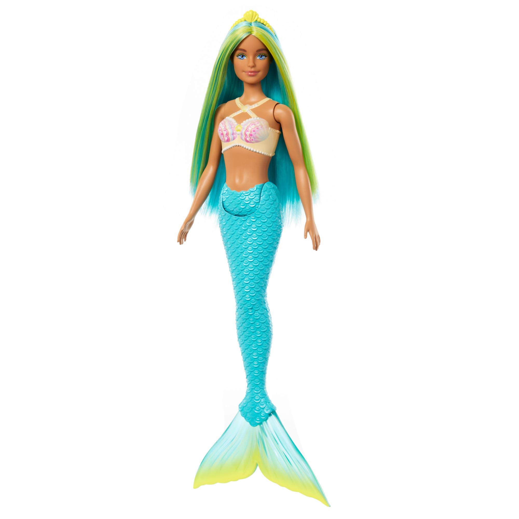 Barbie Mermaid Doll with Two-Tone Blue and Yellow Hair, Shell Bodice & Turquoise Tail - HRR03 3