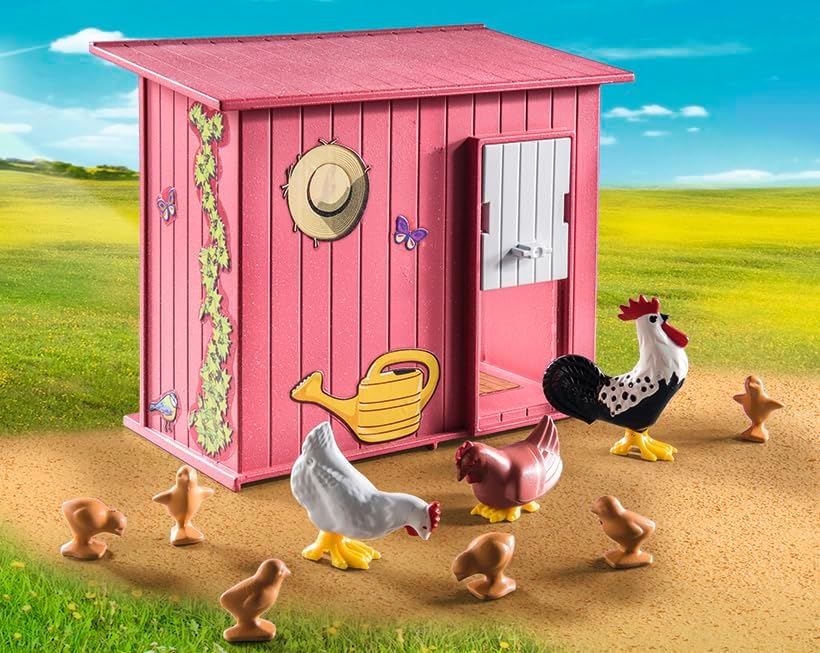 Playmobil 71308 Country Hen House with Chicken Family Playset - Farm Animal Toy for Ages 4+