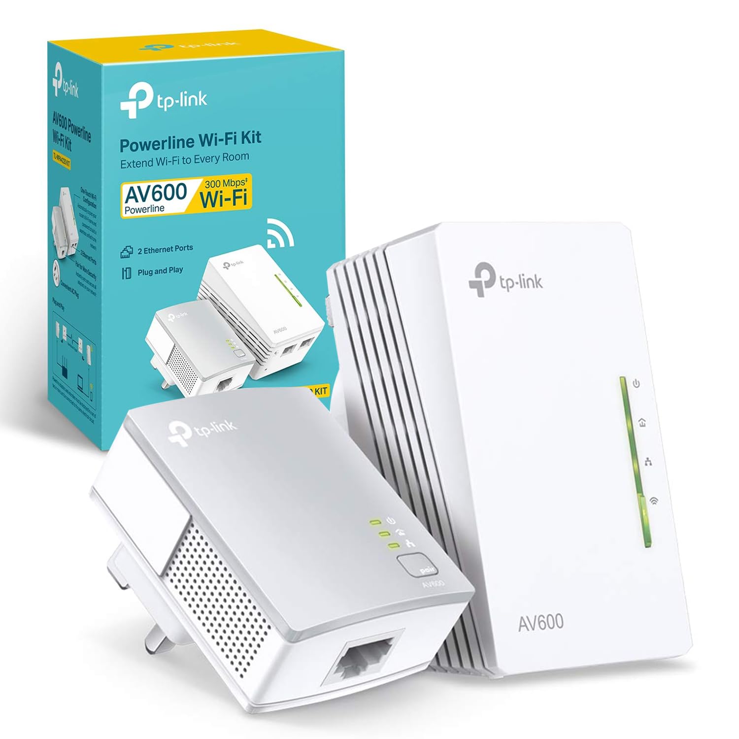 TP-Link TL-WPA4220KIT AV600 Powerline Adapter WiFi Extender Kit - 600Mbps Speeds, 300m Range, 2 Ethernet Ports, Black