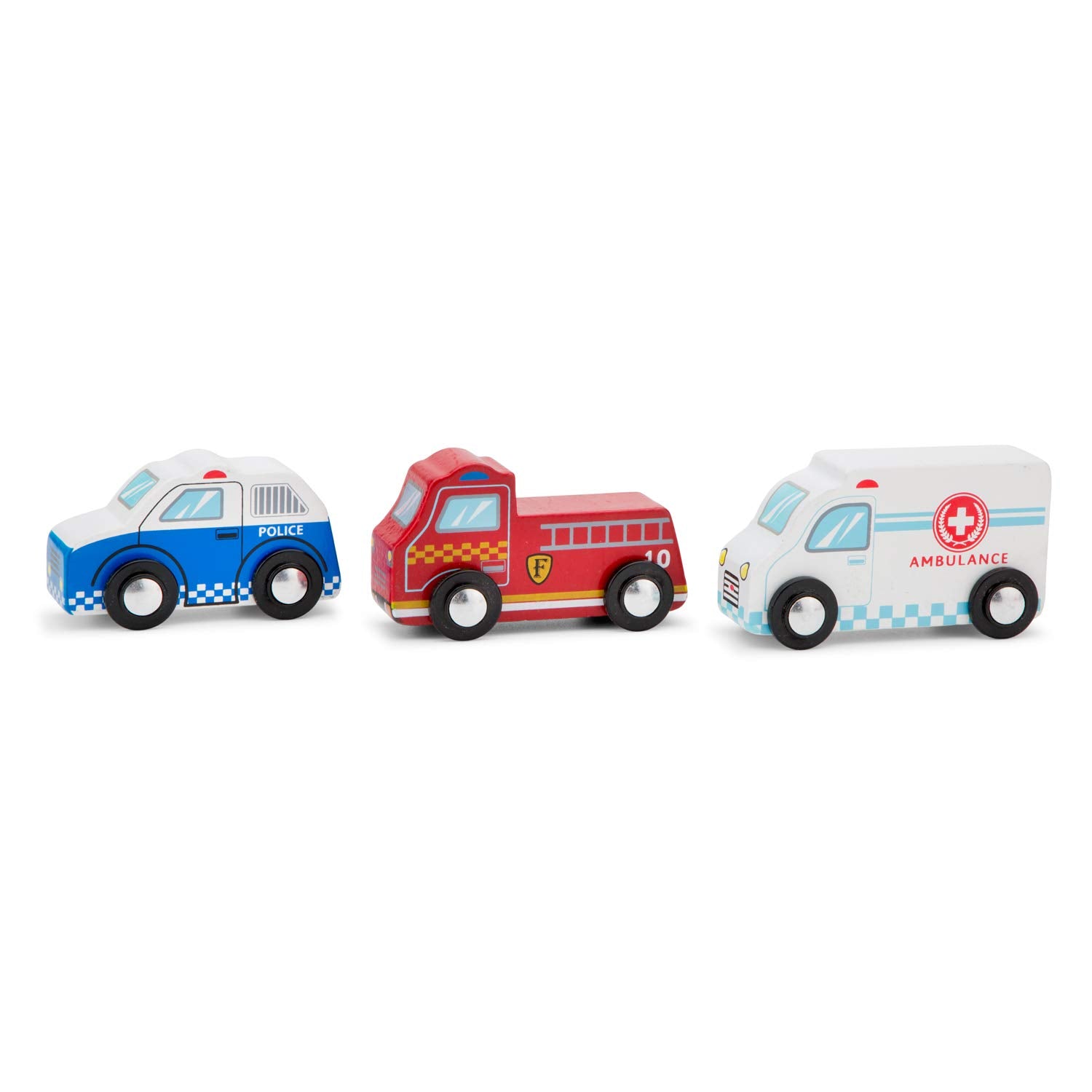 New Classic Toys 11933 Wooden Vehicles Set - Police Car, Fire Truck & Ambulance for Toddlers 12 Months+ 4
