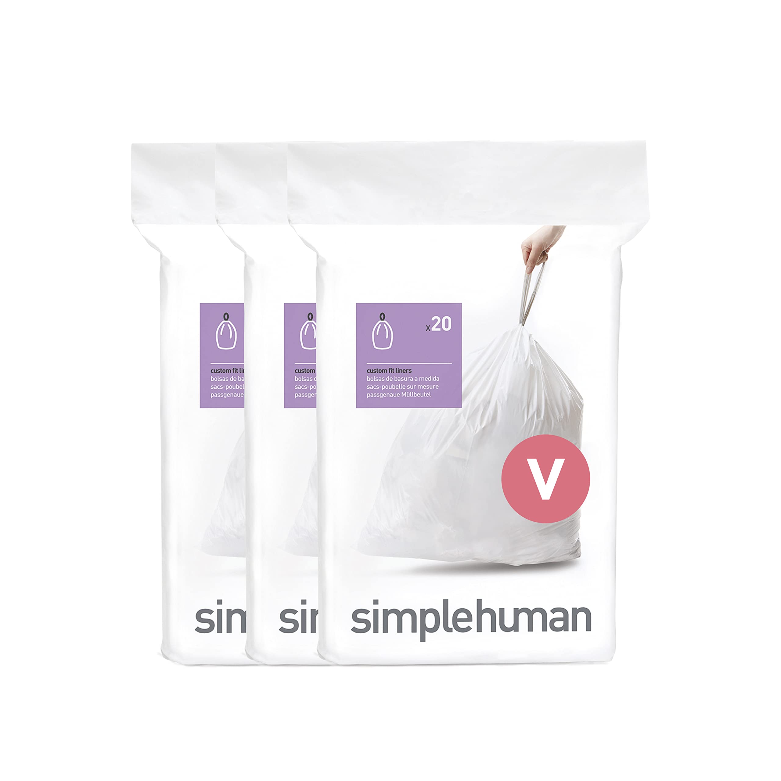 simplehuman CW0408 Code V Custom Fit Bin Liner Bulk Pack, White (60 Count)
