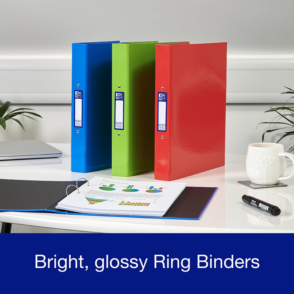 Oxford A4 O-Ring Binders - 3 Pack Red Green Blue | 40mm Spine | 250 Sheet Capacity 7