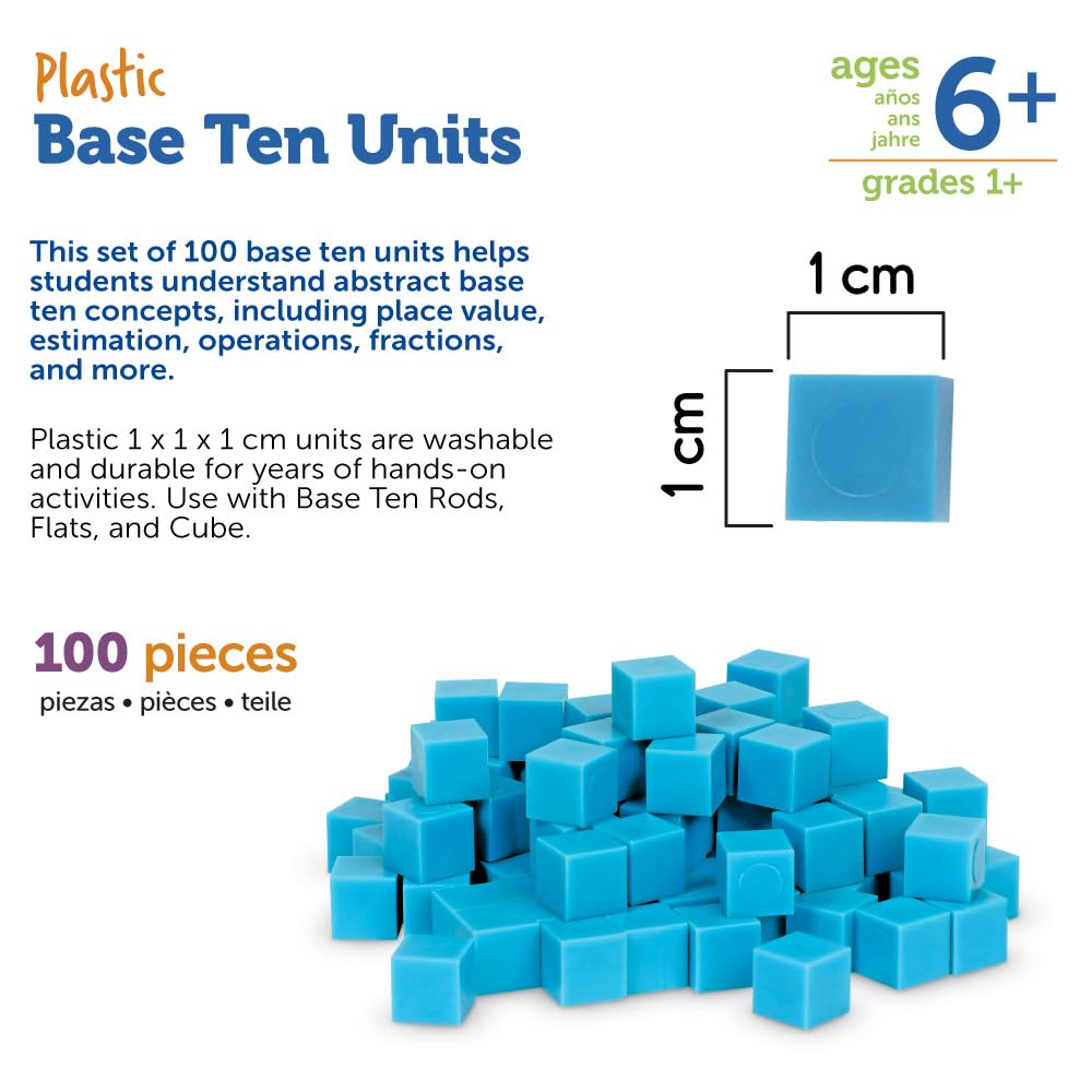 Learning Resources Grooved Plastic Base 10 Units - Set of 100, 1cm Cubes for Math Learning 9