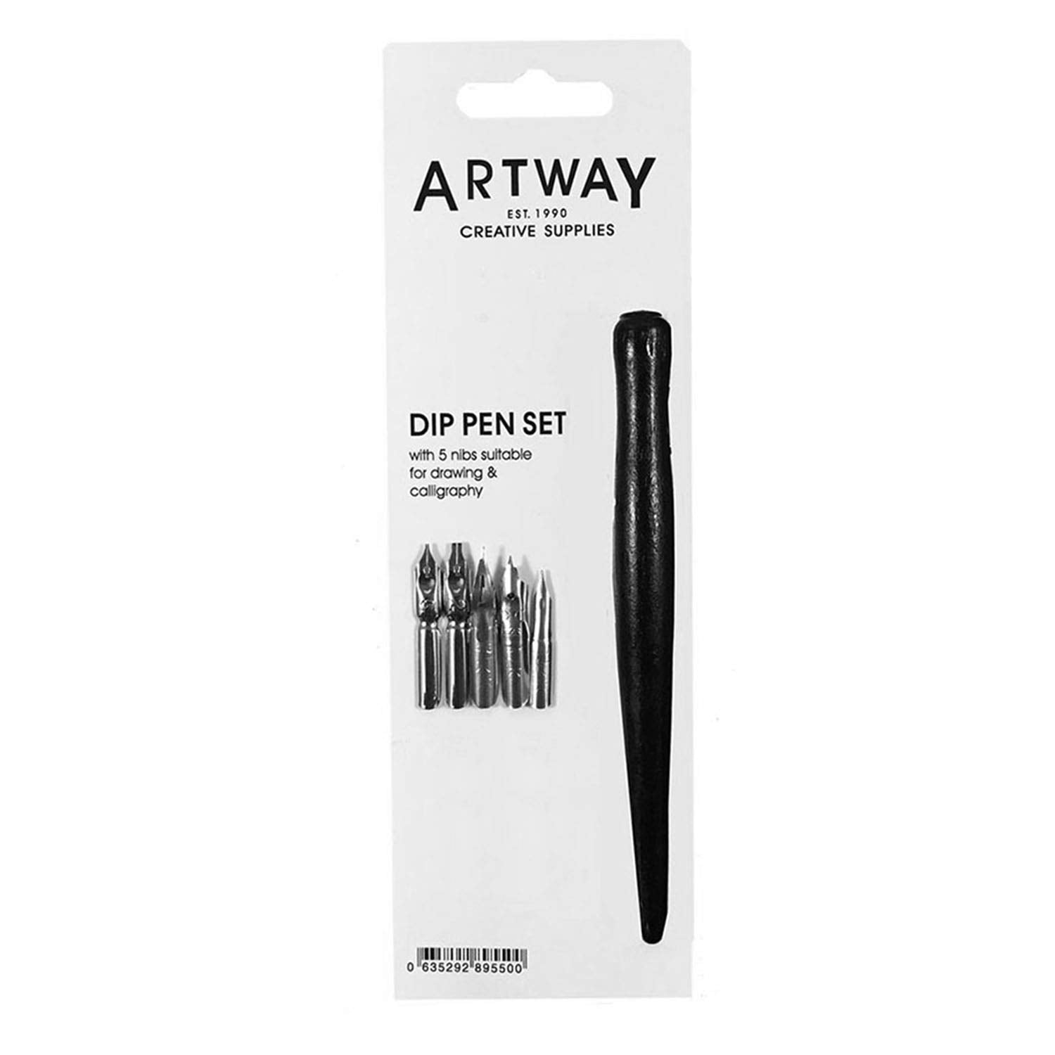 Artway Dip Pen Set - Black Wood Handle with 5 Nibs for Calligraphy & Drawing | Quick Drying