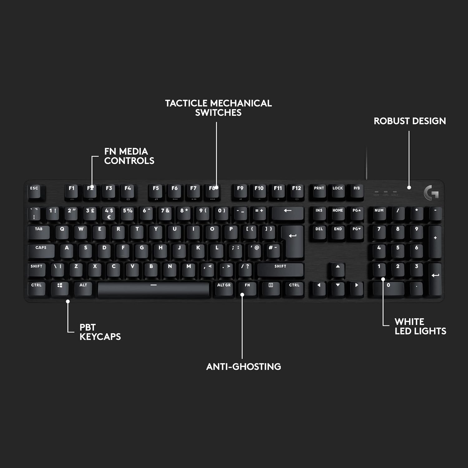 Logitech G413 SE Full-Size Mechanical Gaming Keyboard - Black Backlit Wired Keyboard with Tactile Switches