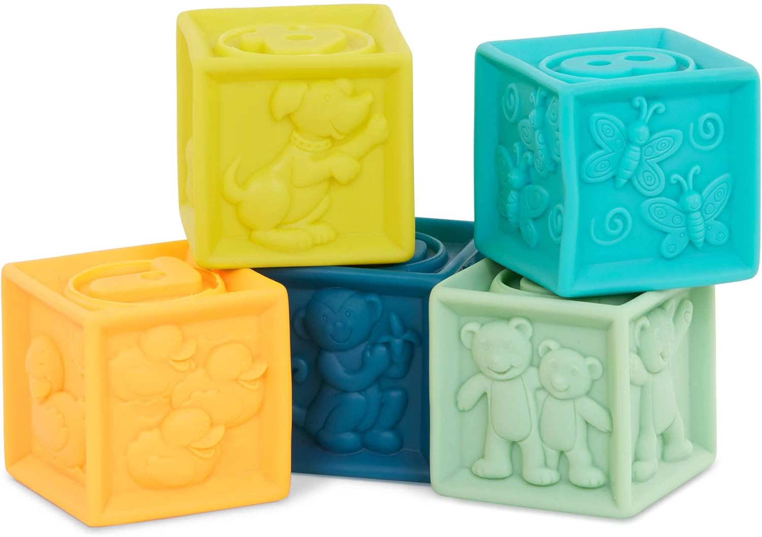 B. toys One Two Squeeze™ 10 Soft Squeezable Baby Blocks - Stacking & Learning Toy for 6+ Months 7