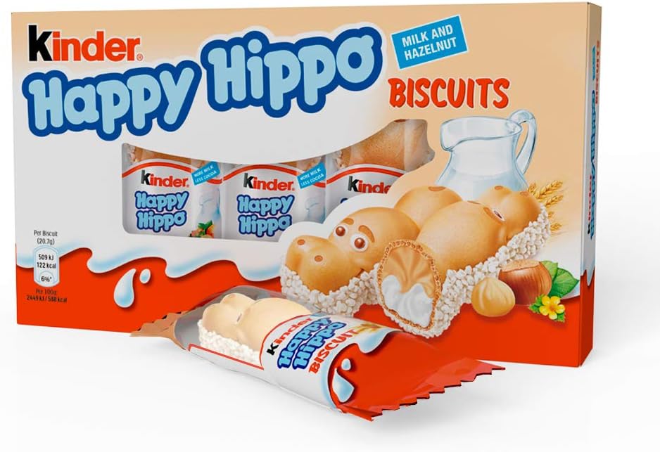 Kinder Happy Hippo Hazelnut Biscuit Wafer with Milk and Hazelnut Filling, 10 Packs of 5 Biscuits (50 Total) 5
