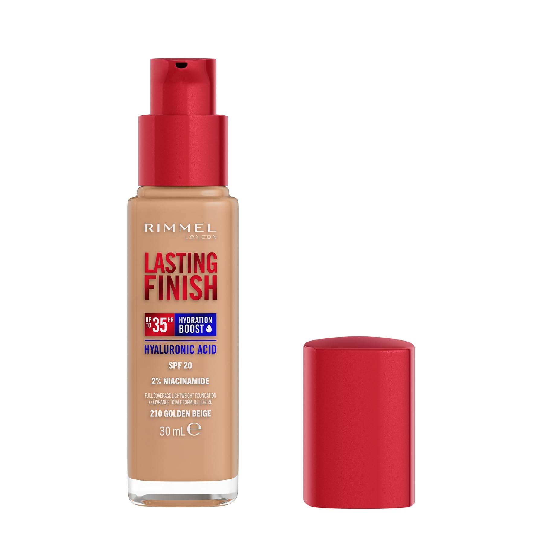 Rimmel - Lasting Finish 35Hr Foundation (30ml) - 210 Golden Beige, Full Coverage, Hydrating, SPF20, Vegan & Cruelty Free