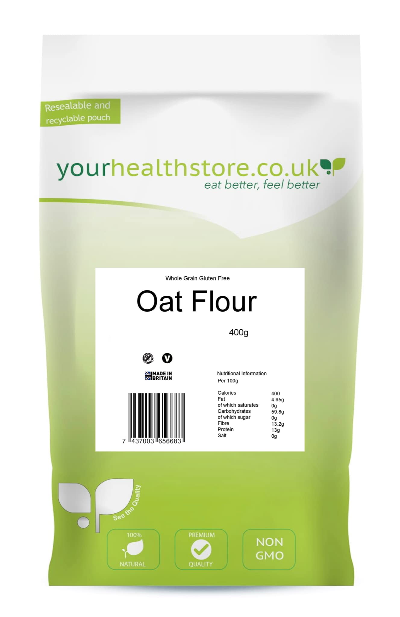 yourhealthstore® Premium Whole Grain Gluten Free Oat Flour 400g Made from British Oats