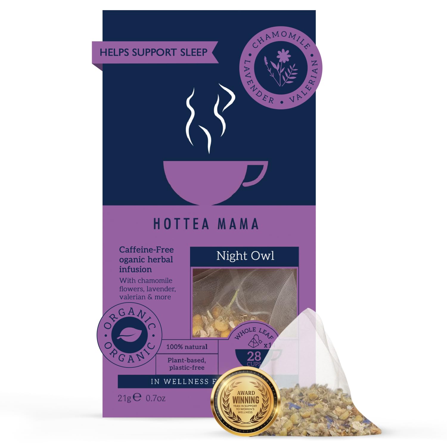 HOTTEA MAMA Night Owl Tea - Natural Sleep Supporting Herbal Tea for Women, Caffeine-Free, 15 Whole Leaf Tea Bags 7