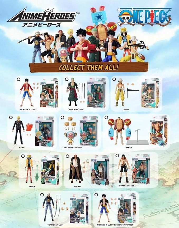 BANDAI One Piece Anime Heroes Monkey D. Luffy Action Figure - 17cm Articulated Pirate Toy with Swappable Hands 5