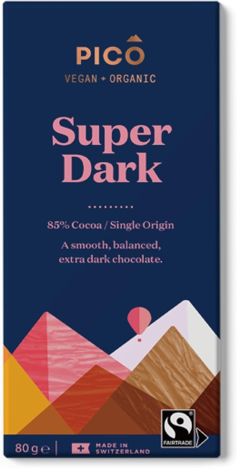 Pico Chocolate - Organic Super Dark Chocolate Bar 85% Cocoa, Vegan & Dairy-Free