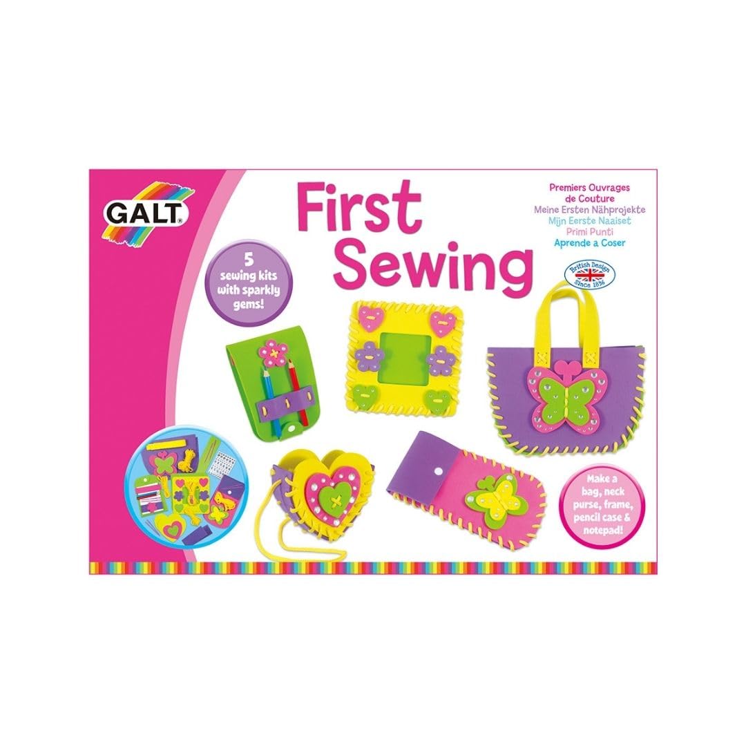Galt First Sewing Kids Craft Kit with Pencil Case, Purse & Frame - Foam Sewing Set for Children 6