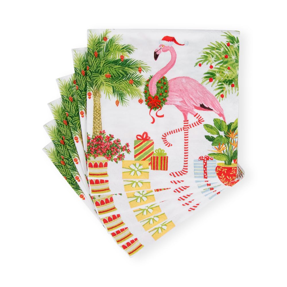 Caspari Christmas Flamingos Triple-Ply Cocktail Napkins, 20-Pack 5
