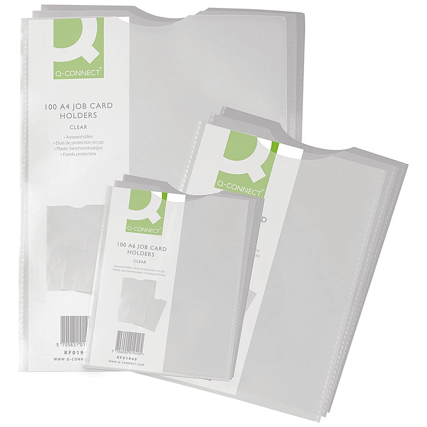 Q-Connect A5 Polypropylene Card Holders - Durable Protection | Thumb Cut-out | Pack of 100 White