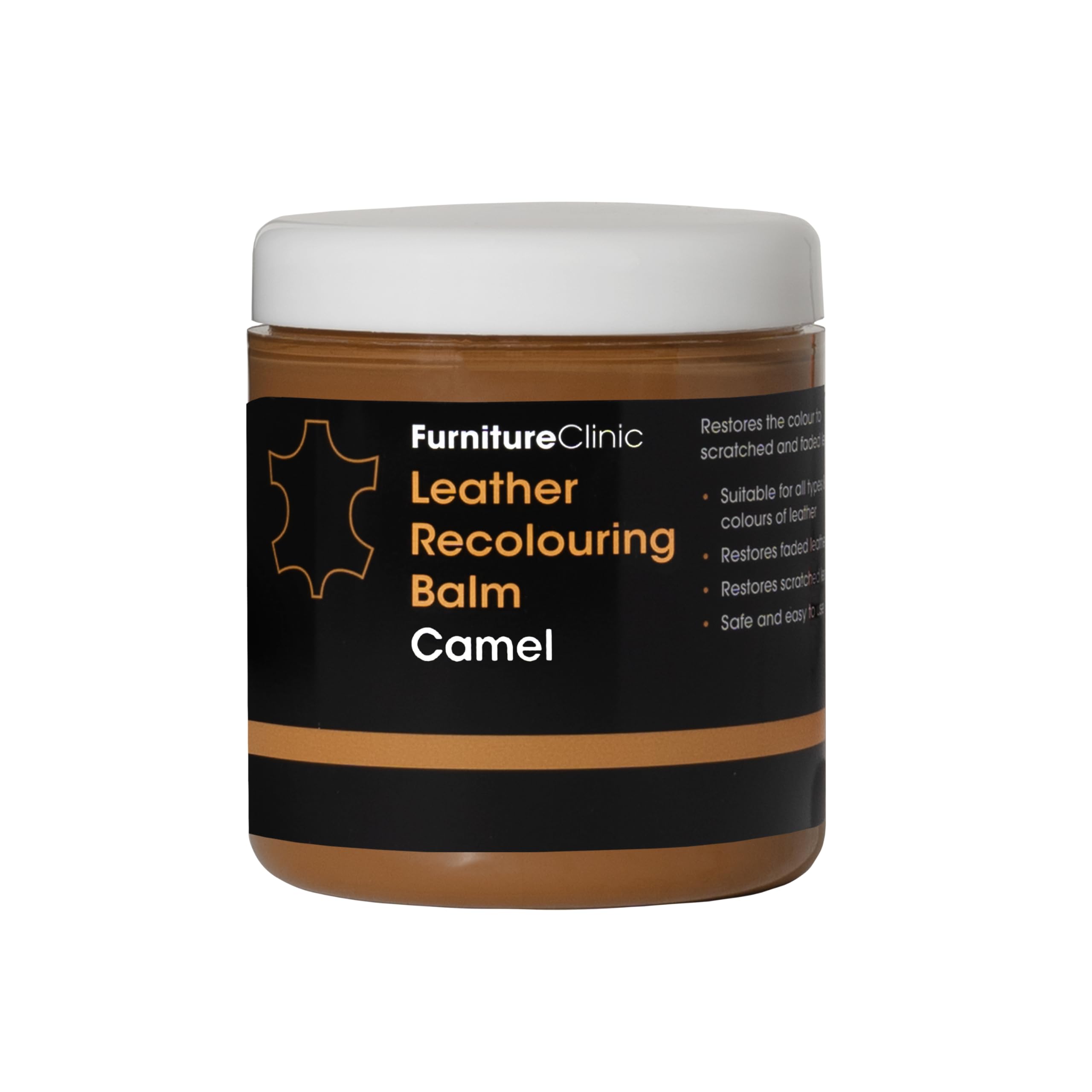 Furniture Clinic Leather Recolouring Balm - Camel Shade for Faded & Scratched Sofas, Car Seats, Shoes, and Clothing