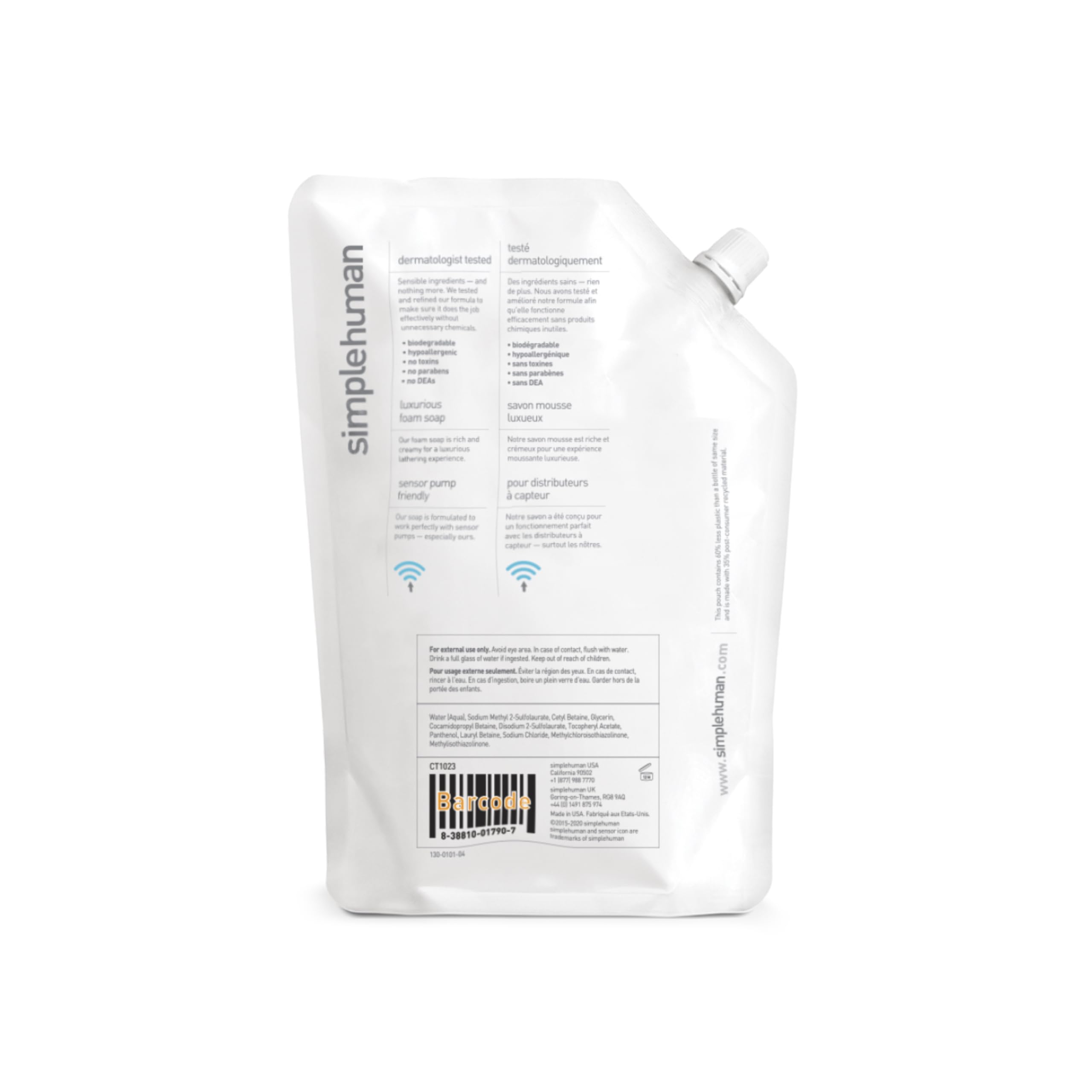 simplehuman CT1023 Fragrance Free Hand Wash Liquid Soap - 1L Moisturizing, Biodegradable