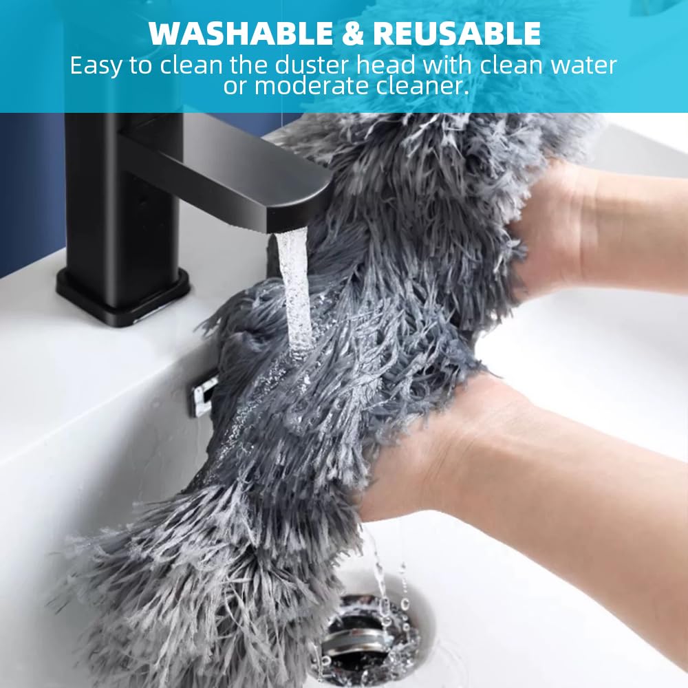 Lychico Extendable Feather Duster - Bendable Microfiber Duster with Telescoping Handle (30-100 inch), Grey 4