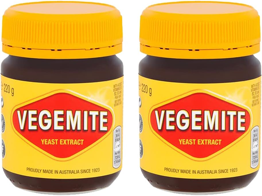 Vegemite 2 x 220g Yeast Extract Sandwich Spread - Vegetarian with Vitamins B1, B2, B3 & Folic Acid
