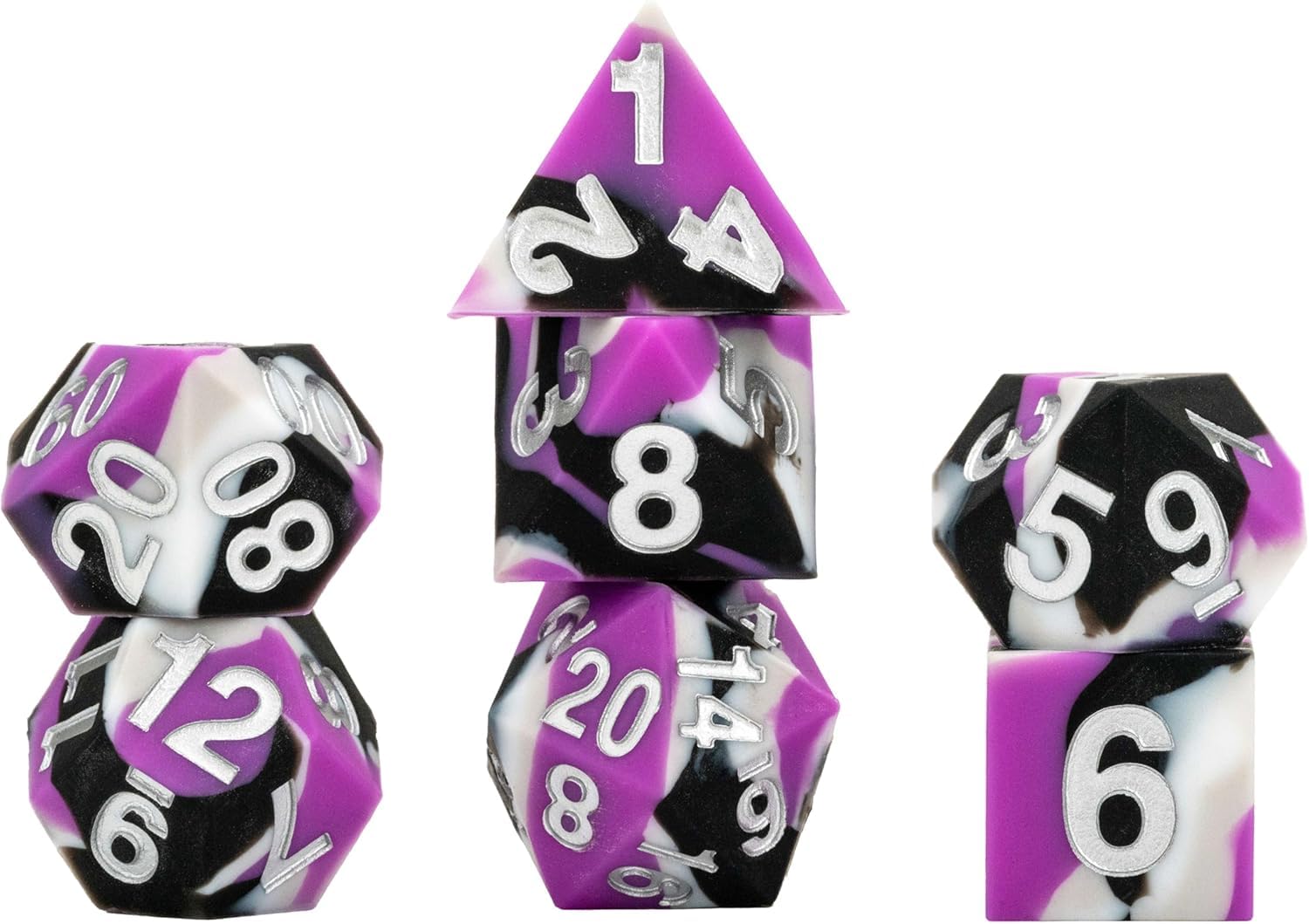 Metallic Dice Games FanRoll 16mm Sharp Edge Silicone Rubber Poly Dice Set | 7 Piece
