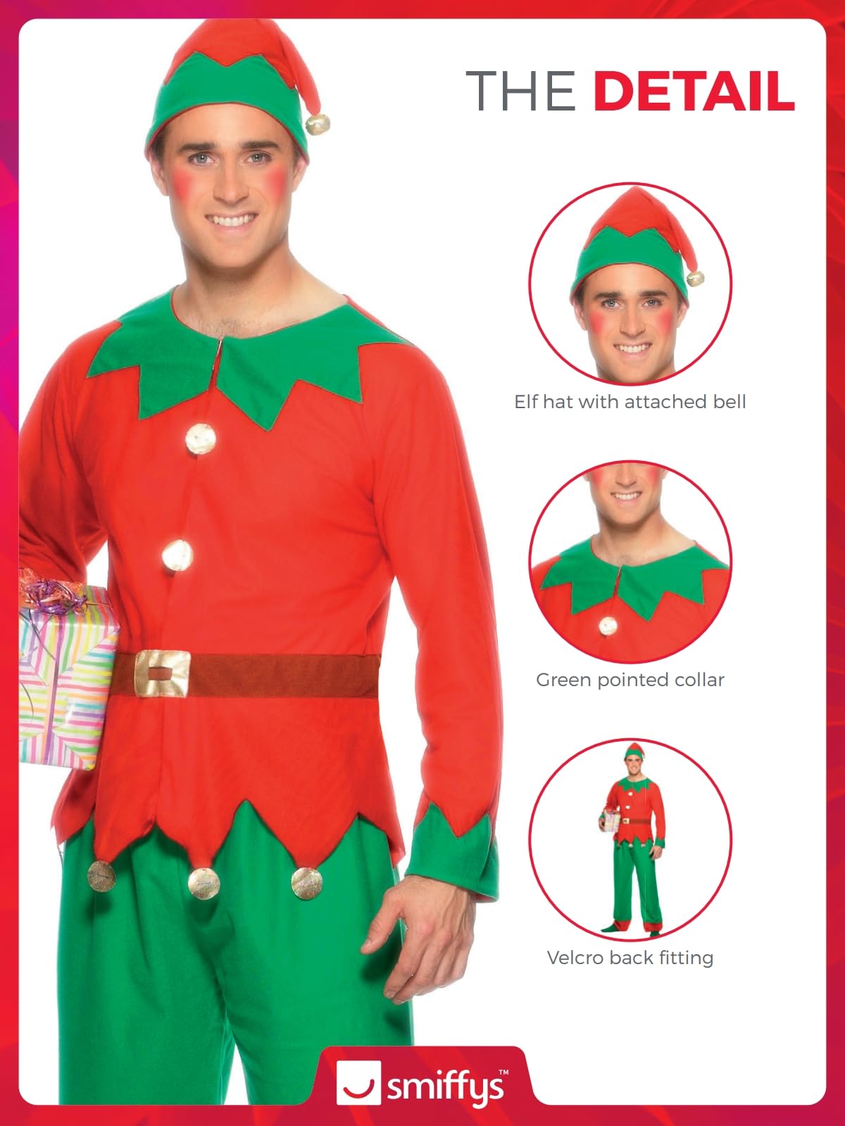 Smiffys Elf Costume - Holiday Fancy Dress for Adults - M 4