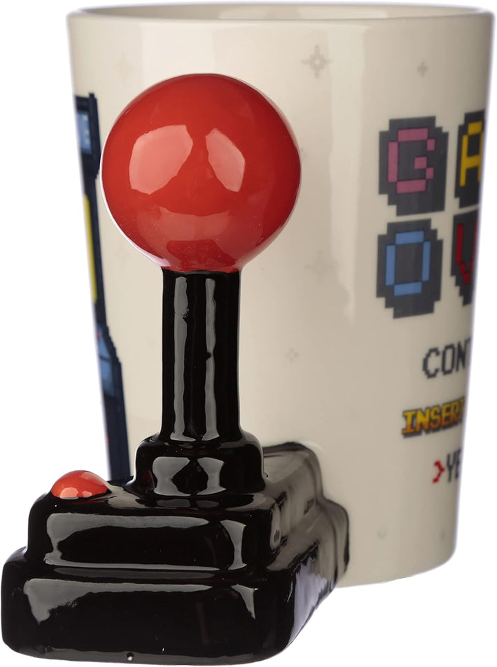 Puckator Game Over Joystick Mug - Gaming Themed Ceramic Coffee Cup with Arcade Decal, 400ml Capacity, UK Design