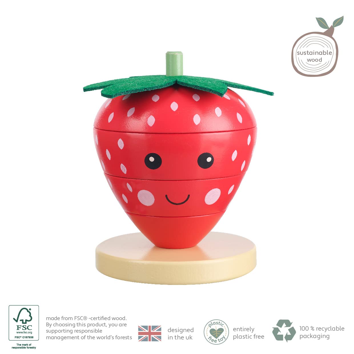 Orange Tree Strawberry Stacking Rings - Wooden Educational Toy for Toddlers 12 Months+ 5