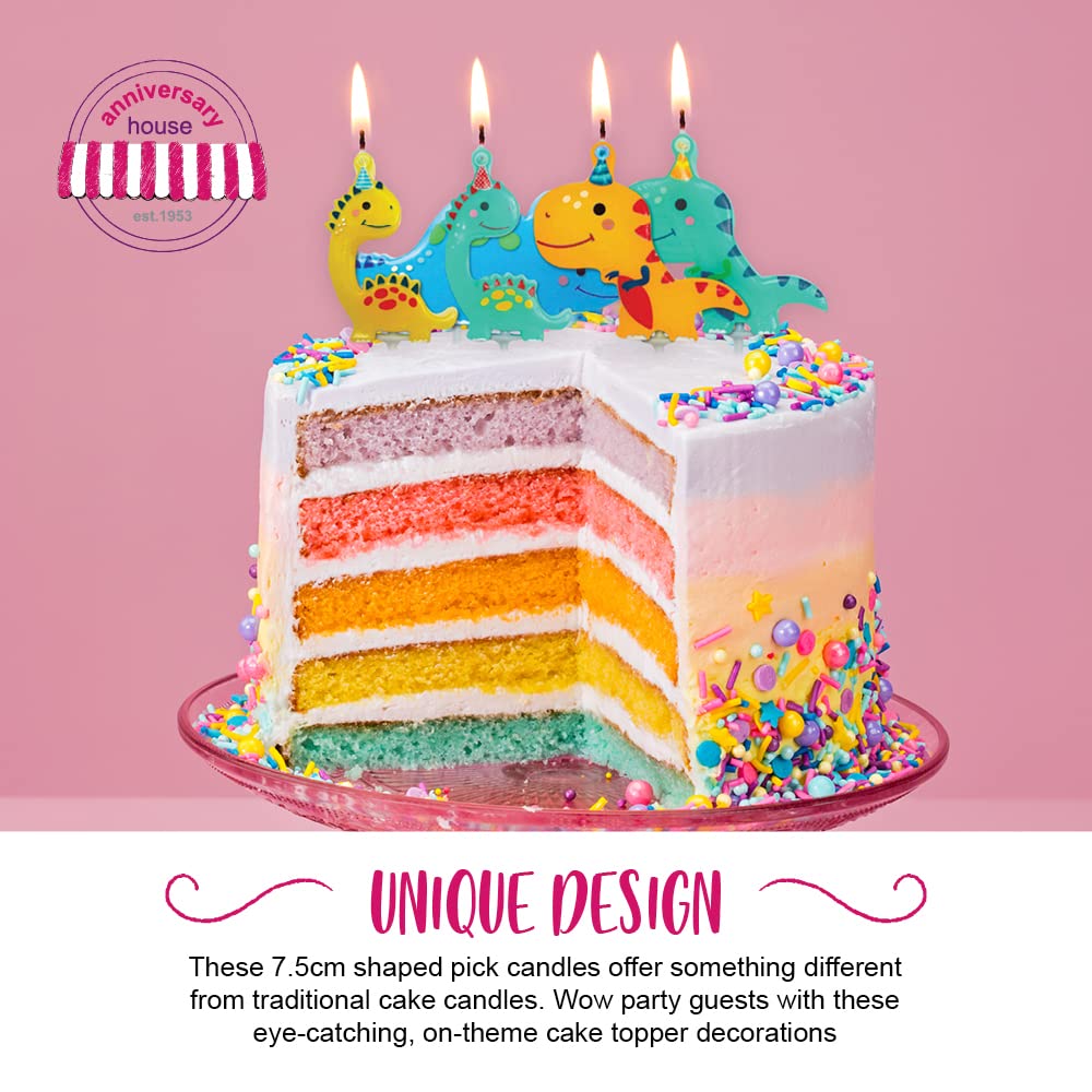 Anniversary House Dinosaur Party Pick Candles - Multicolour Cake Topper Decorations 3