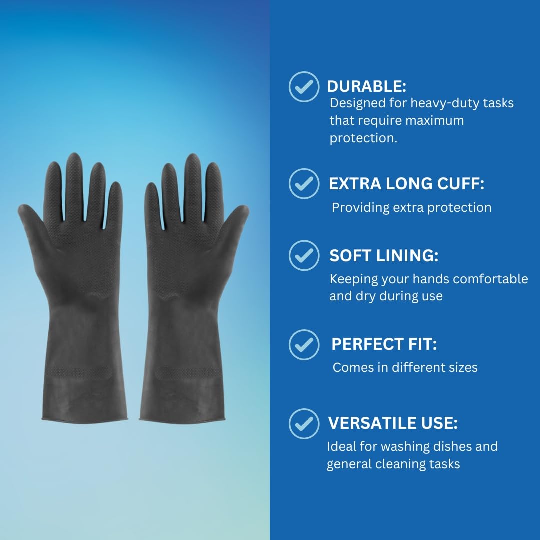 Elliott - 2-Piece Large Extra Tough Rubber Gloves, Black 6