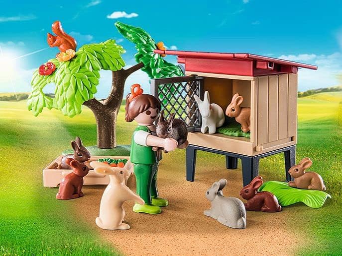 Playmobil 71252 Rabbit Hutch Playset - Sustainable Farm Animals for Kids 4+