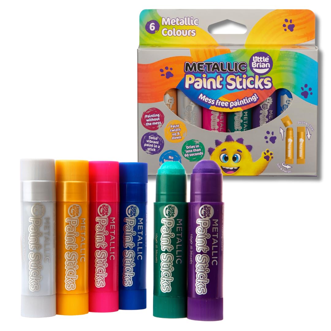 Little Brian Paint Sticks - 6 Pack Assorted Metallic Colours | Quick Drying Watercolour Sticks