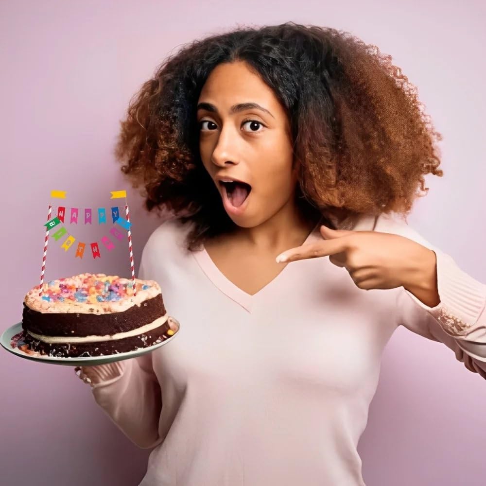 Rainbow Birthday Cake Bunting Topper - Happy Birthday Cake Decoration 7