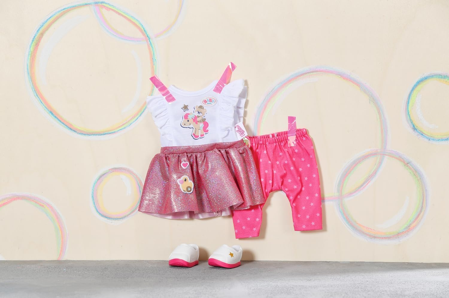 BABY born Little Everyday Outfit 836330 - Pink Star-Print 2-in-1 Dress & Top with Leggings and Shoes 5