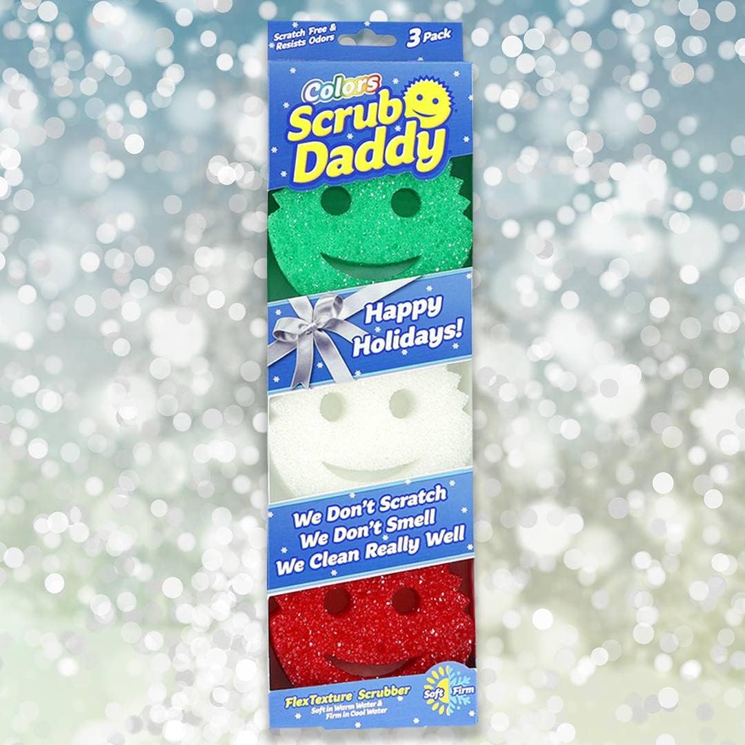 Scrub Daddy - Colors Christmas Sponge Multipack, Dish Sponges for Washing Up, Texture Changing, Scratch-Free Cleaning 3