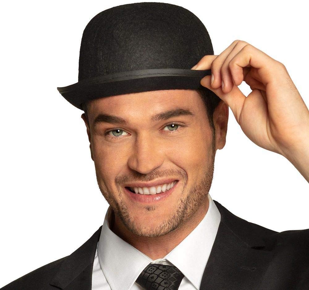 Boland Classic Black Bowler Hat - Adult Costume Headwear with Satin Ribbon