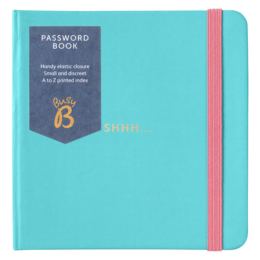 Busy B Password Book - Turquoise Cover | A-Z Index | Holds 186 Logins | 11cm x 11cm 1