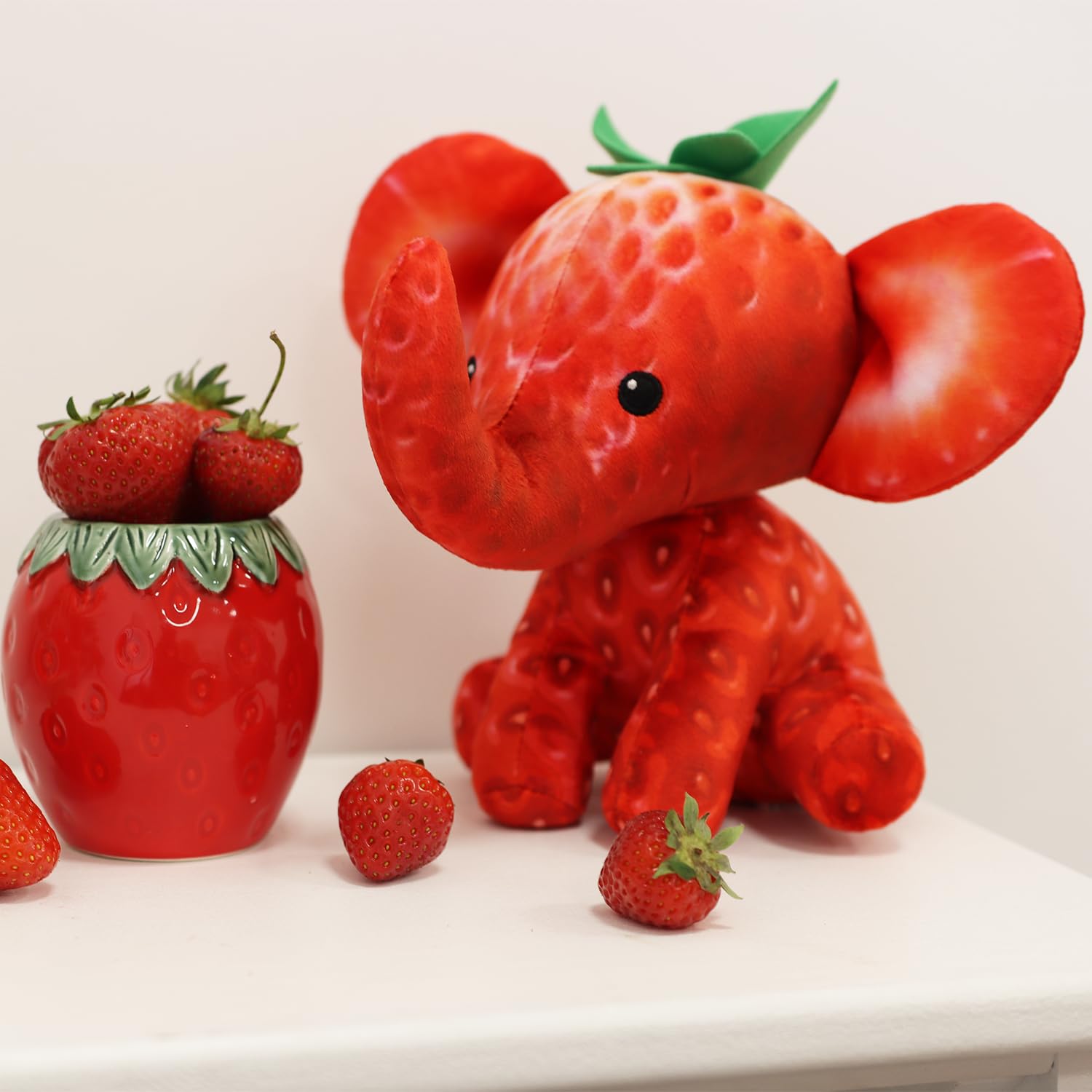 FOODIBLES Strawberry Elephant Plush Toy - Scented Fruity Stuffed Animal, 20cm 3