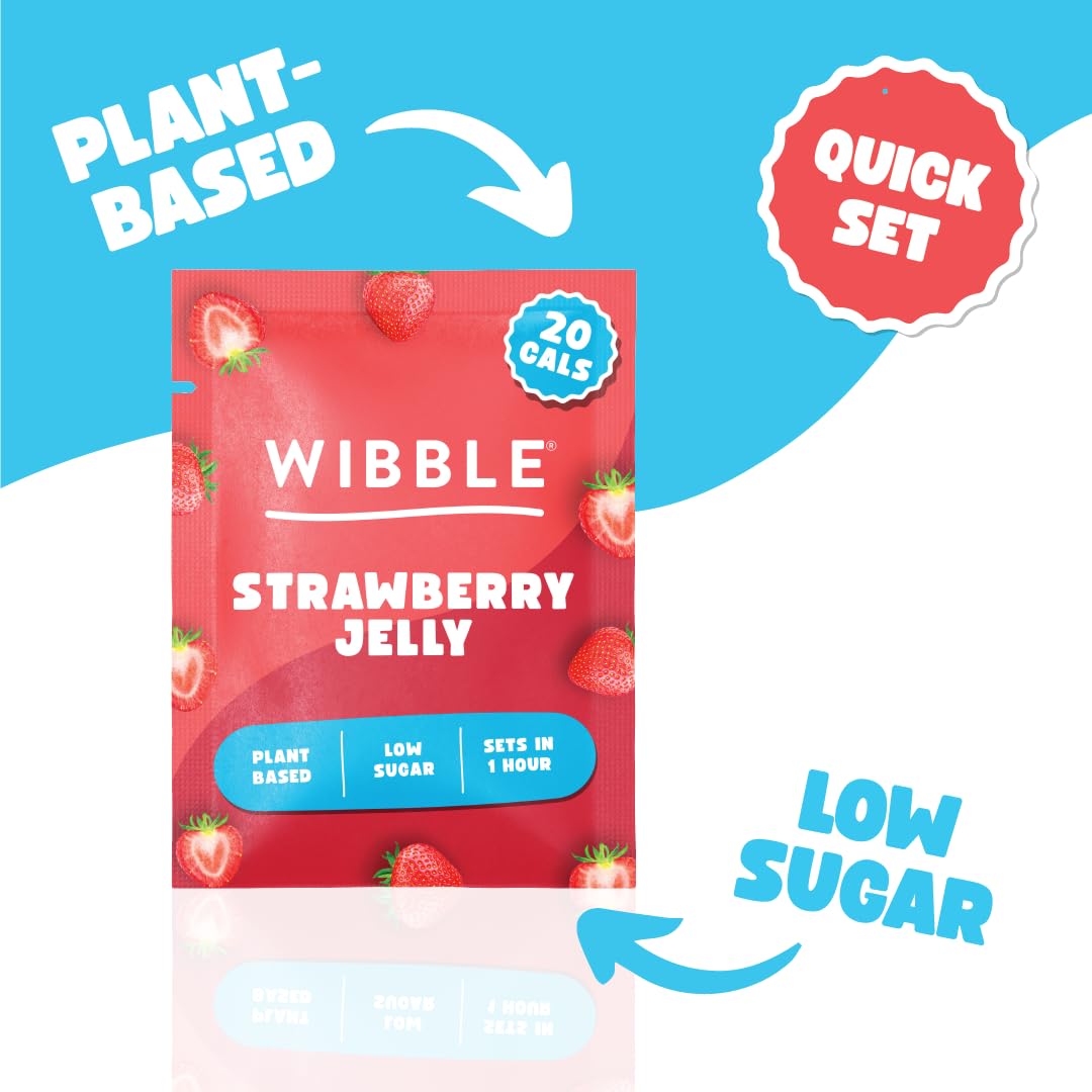 Wibble Strawberry Jelly Crystals, Plant-Based Low Sugar Jelly Powder, 12-Pack, Quick-Set Vegan Dessert 3