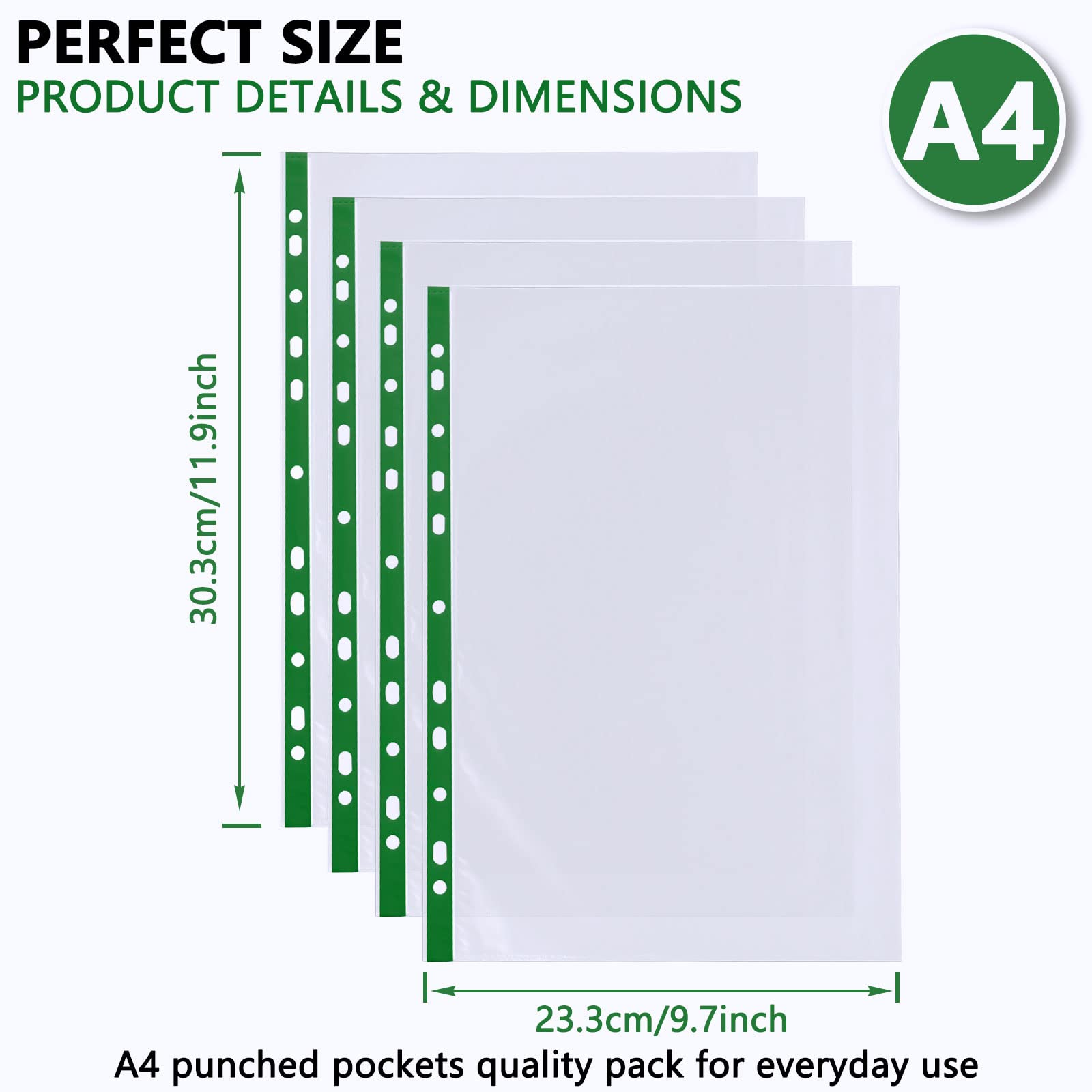 ASelected 100 PCS A4 Punched Poly Pockets - Clear Plastic File Folders | 15 Sheet Capacity 2