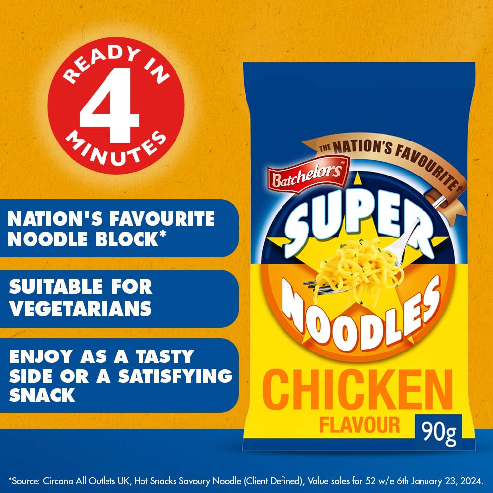 Batchelors Super Noodles Bacon Flavour Instant Snack 90g 3