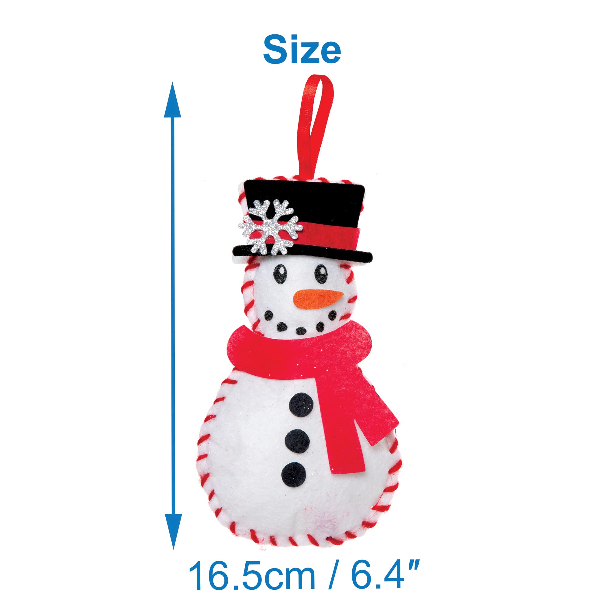 Baker Ross FE949 Snowman Decoration Sewing Kits - Pack of 3, Arts & Crafts Sewing Set for Kids